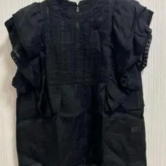 美品 24SS スローブイエナ ラミーフリルピンタックブラウス シアー 黒 