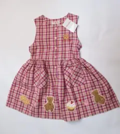 新品タグ付き メゾピアノ くま ケーキ アップリケ マドラスチェック ジャンスカ