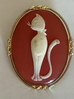 未使用　ヴィンテージ 猫のカメオブローチ MADE IN JAPAN 昭和レトロのサムネイル