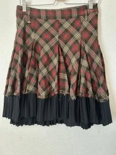 loops チェック柄 ひざ丈スカート赤 黒 フリル レイヤード風