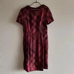 Burberry バーガンディ チェック柄 半袖ワンピース 38 シルク