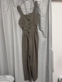 カーキ ボタン付きサロペット 森ガール