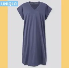 UNIQLO マーセライズコットンコクーンワンピース　ブルー　Vネック 半袖