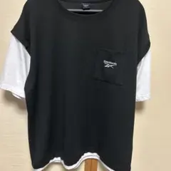 Reebok ポケット付きレイヤードTシャツ L ブラック/ホワイトのサムネイル