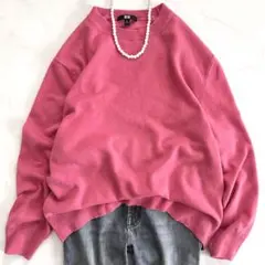 ユニクロ カシミヤ100%クルーネックニット 大きいサイズ XLピンク 丸首