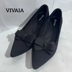 ビバイア VIVAIA パンプス ポインテッドトゥ チャンキーヒール リボン