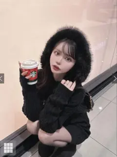 ファー付きフードケーブル編みニットワンピース【an1704】