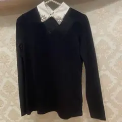 ザラ　ZARA ビジュー衿　黒　ブラック　襟付きニットのサムネイル