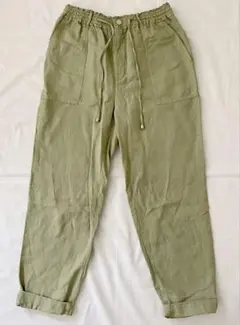 お値下げ ZARA ザラ コットン リネンパンツ カーキ系 オーバーサイズ 麻