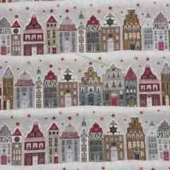 【ハギレ】acufactumプリント生地38cm×26cm「クリスマスハウス」