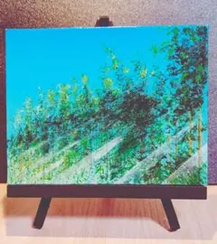 若い竹林に朝陽さす　アクリル画 F0号