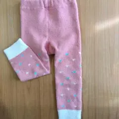 厚め　サーモンピンク ハート模様 ベビーレギンス80〜90センチ