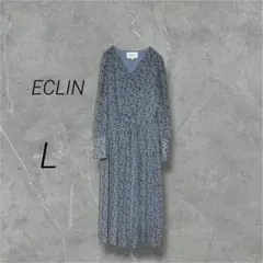 ECLIN エクラン 花柄 Vネック ロングワンピース フレア ブルーのサムネイル