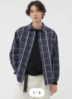 MARGARET HOWELL紺チェックシャツgraphicgridcheck