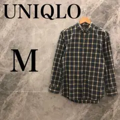 【美品】UNIQLO ネルシャツ M ブルー グリーン クリーム 格子柄 メンズ