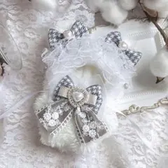 22 ぬい服 くま オフホワイト 着ぐるみ グレー 千鳥柄 10〜12cm