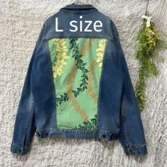 Lサイズ　プルメリア　リメイクデニム　ハワイ　デニムジャケット　ジージャン