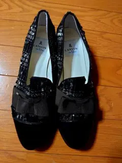 新品未使用　LANVIN リボン付きツイードパンプス 上品
