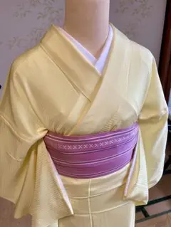 レモンイエローの紋付色無地　正絹　絽
