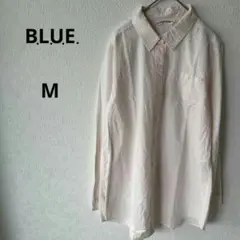 ピーエルユーイー　長袖シャツ　淡ピンク　透け感ありシャツカラー　カジュアル　M