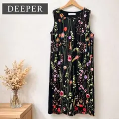 【美品】DEEPER 花柄刺繍ワンピース ノースリーブ ブラック M 上品