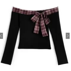 GRL チェック柄リボンオフショルダートップス