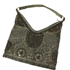 アンティーク調 ビーズバッグ ハンドバッグ グリーン 緑