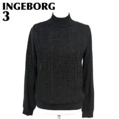 【美品】 INGEBORG フリル長袖ハイネックニット 9号 ブラック
