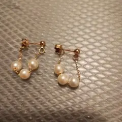 ね*様 パールとゴールドのチェーンピアス