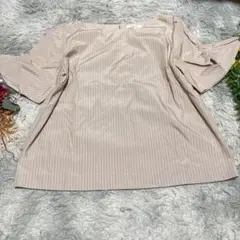 オペークドットクリップ ストライプ フレアスリーブ ブラウス (L)