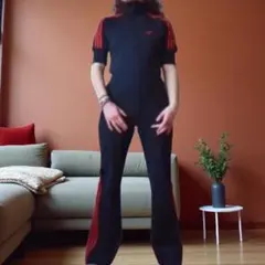 【レア】adidas ジャージ素材 オールインワン サロペット 黒×赤