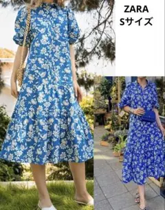 No.346 ZARA ワンピース　Sサイズ　花柄　ブルー　青