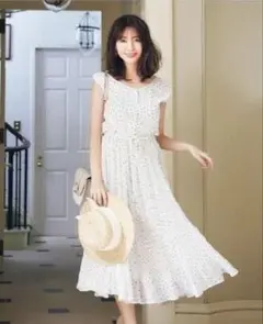 rirandture ドットプリーツシフォンワンピース