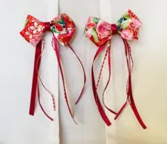 和柄リボンヘアクリップ2個セット（左右セット）