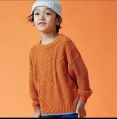 ブリーズ　ウォッシャブルニット　オレンジ ケーブル編み ニットセーター