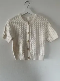 アイボリー ケーブルニット 半袖ニット