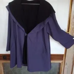 フード付きパープルジャケットコート　春秋冬　大きめフリーサイズ