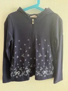 ネイビー 花とリボン刺繍 パーカー