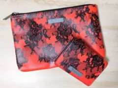 YOSHIKI フラットポーチ カードケース 赤/黒 レース