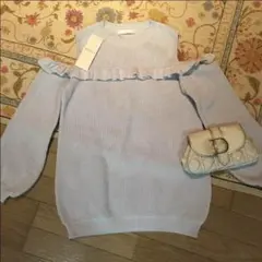 【確認用】即購入禁止 肩出し フリル 韓国 ふんわり ニット ブルー セクシー