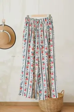 ワイドパンツ おしゃれ度高め レトロ プリント 着痩せ 夏にぴったり 花柄