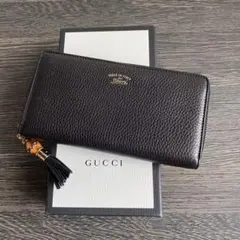《美品》GUCCI グッチ　レザータッセルラウンドジップ長財布　ブラック