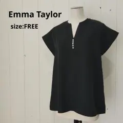 Emma Taylor キーネック フレンチスリーブ ブラウス ブラック Fのサムネイル