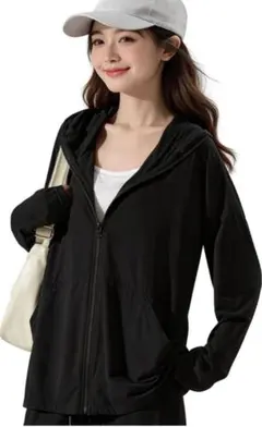 接触冷感 ブラックパーカー フリーサイズ