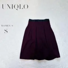 美品✨【UNIQLO】タック フレアスカート紅色 ウエストゴム オフィカジ S
