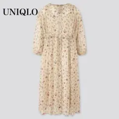極美品＊ユニクロ Joy of Print シフォンワンピース 花柄 7分袖