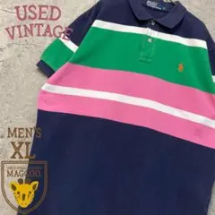 ☆US古着☆【ポロ ラルフローレン ポロシャツ】ボーダー 半袖 メンズXL
