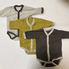 西松屋/長袖ロンパース肌着/アイボリー×ブラウン×イエロー/3枚セット/60