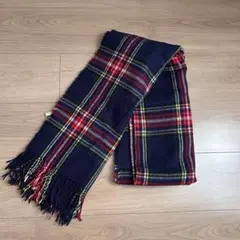 wego タータンチェックマフラー ネイビー レッド　クリーニング済