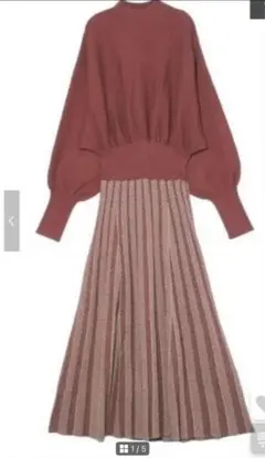 ラグナムーン上品冬ニットワンピース　赤